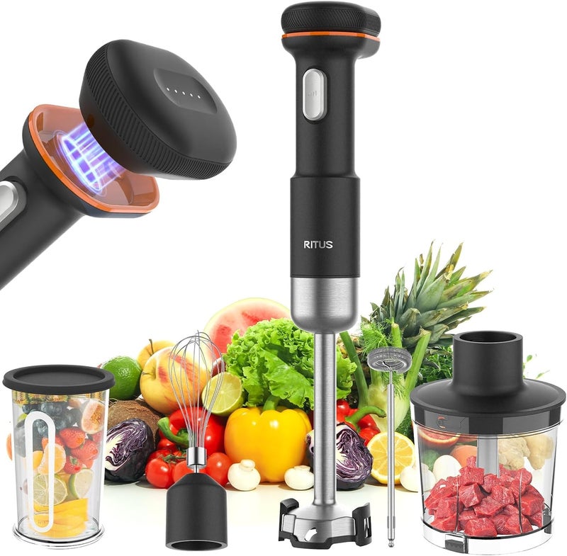 RITUS Cordless Stick Immersion Blender 5-in-1, 13000RPM Soup Blender Rechargeable Handheld Mixer For Baby Food & Smoothies, Variable Speed, Dishwasher-Safe, Mixing Beaker, Chopper, Whisk Milk Frother - Image 1
